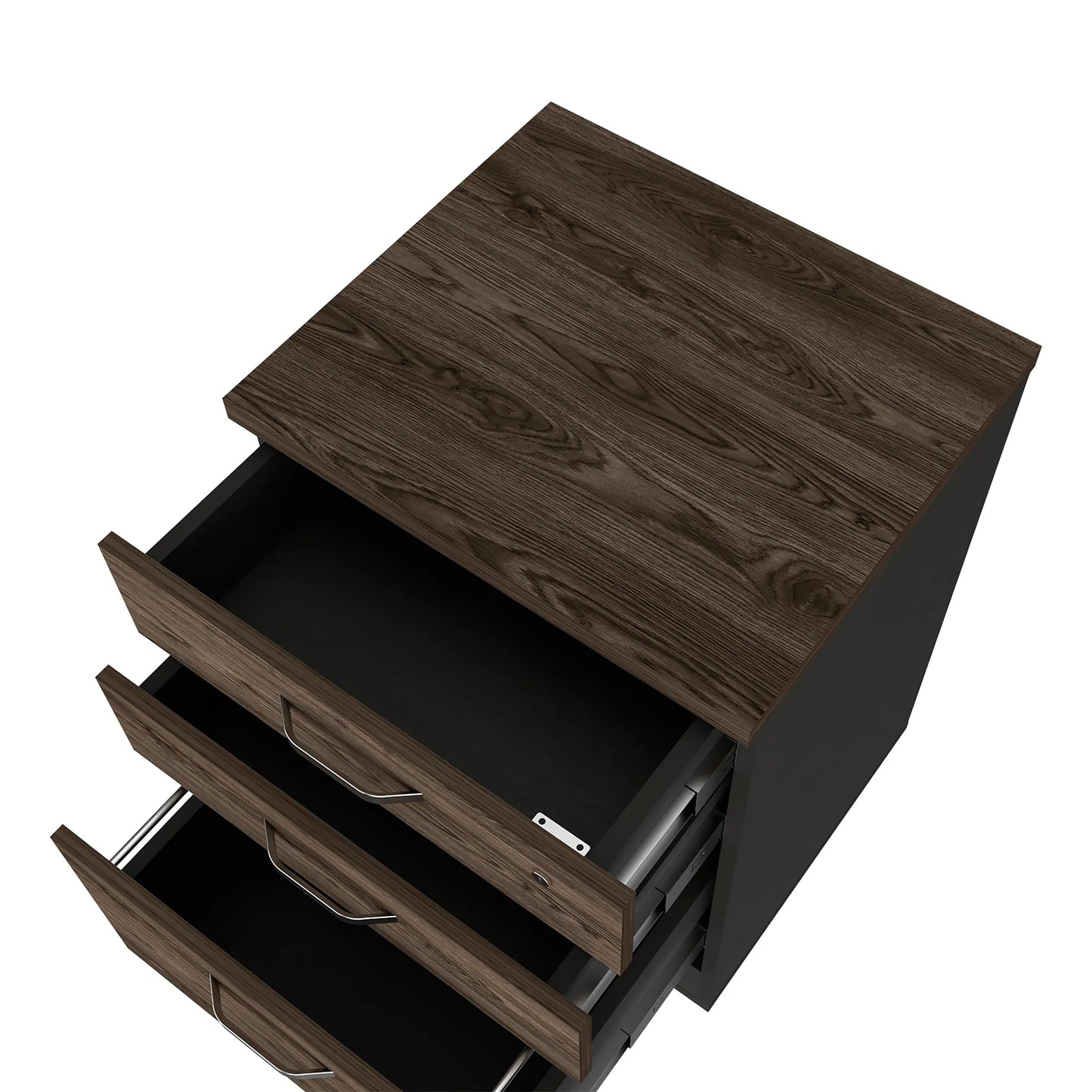 Archivador 3 Cajones Bajo Home Office - Negro Soft / Coñac