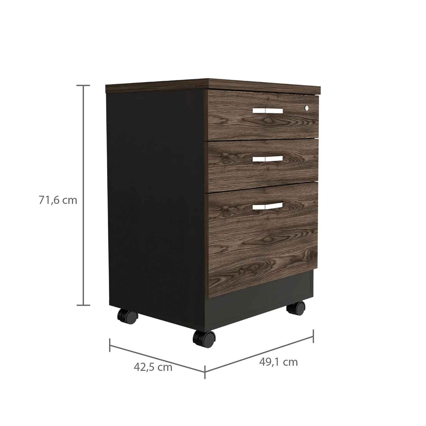 Archivador 3 Cajones Bajo Home Office - Negro Soft / Coñac