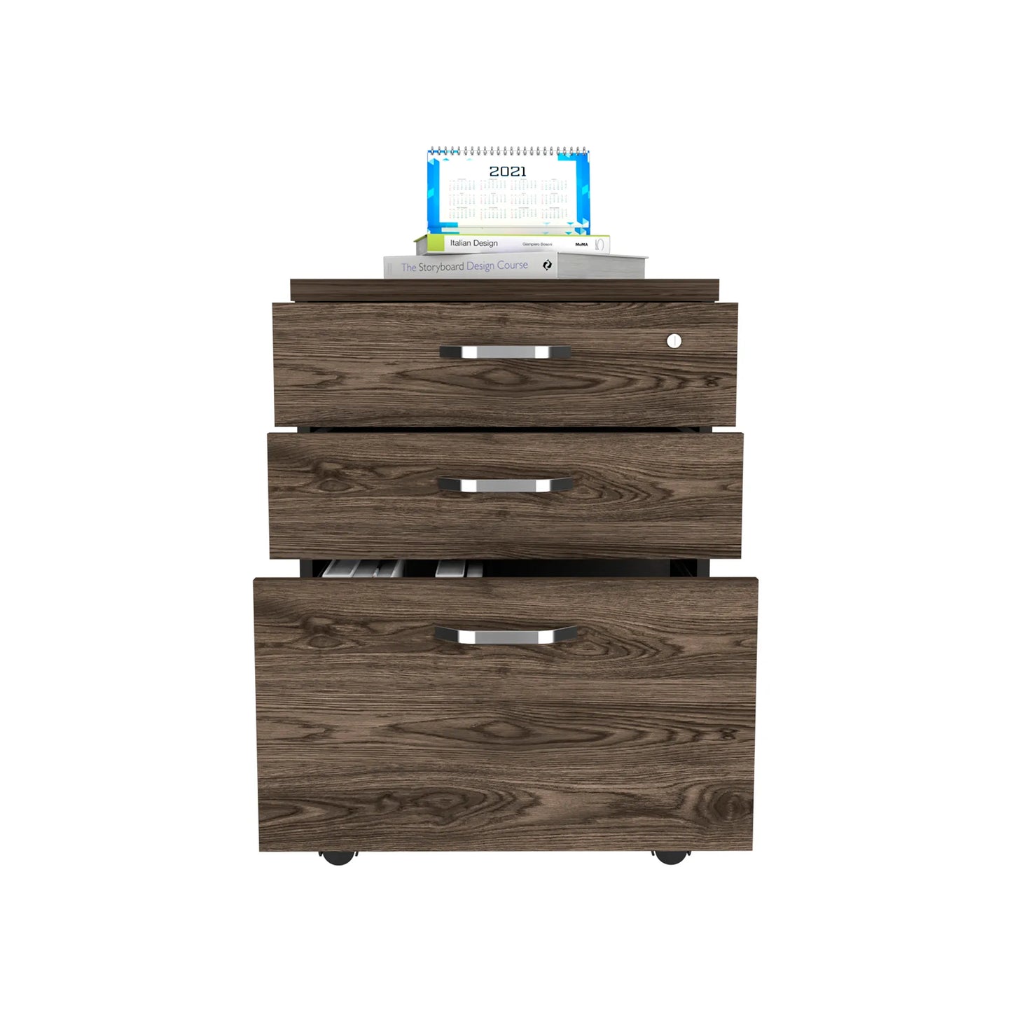 Archivador 3 Cajones Bajo Home Office - Negro Soft / Coñac