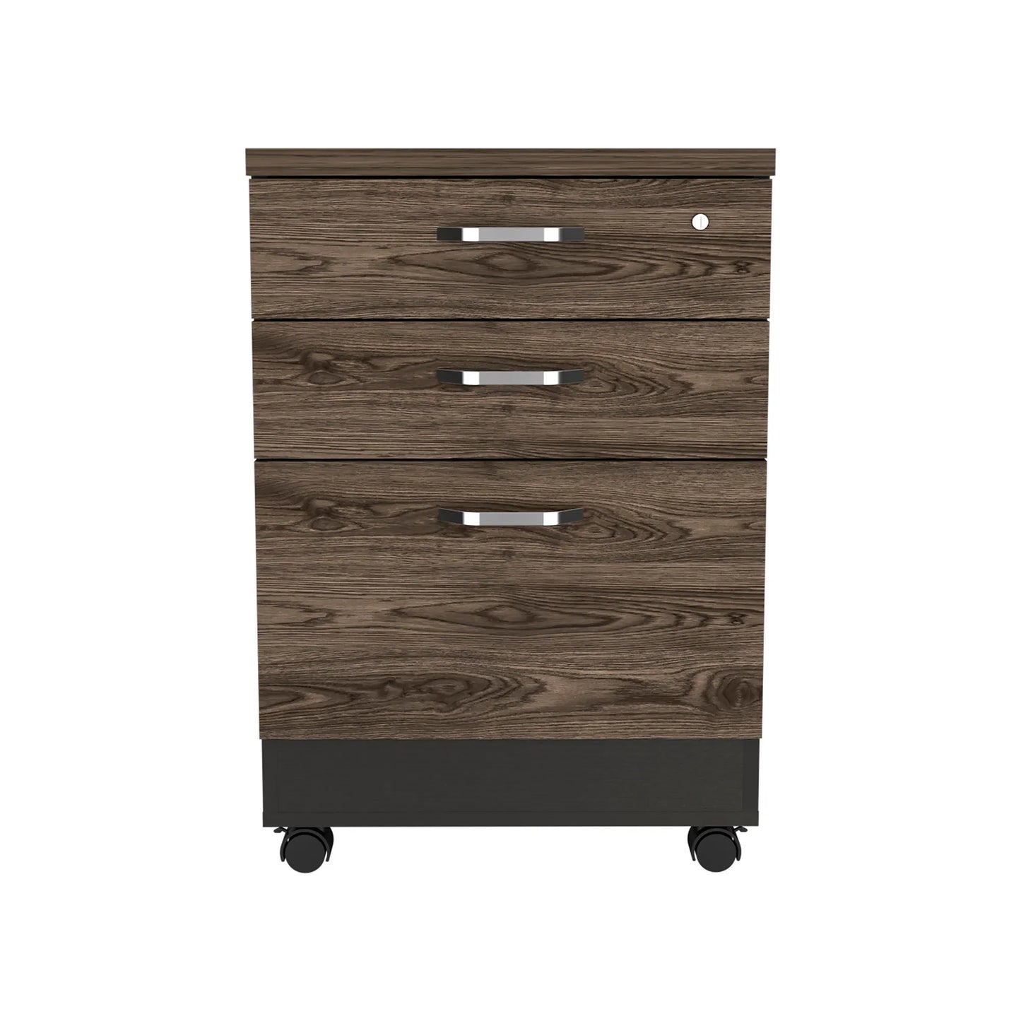 Archivador 3 Cajones Bajo Home Office - Negro Soft / Coñac