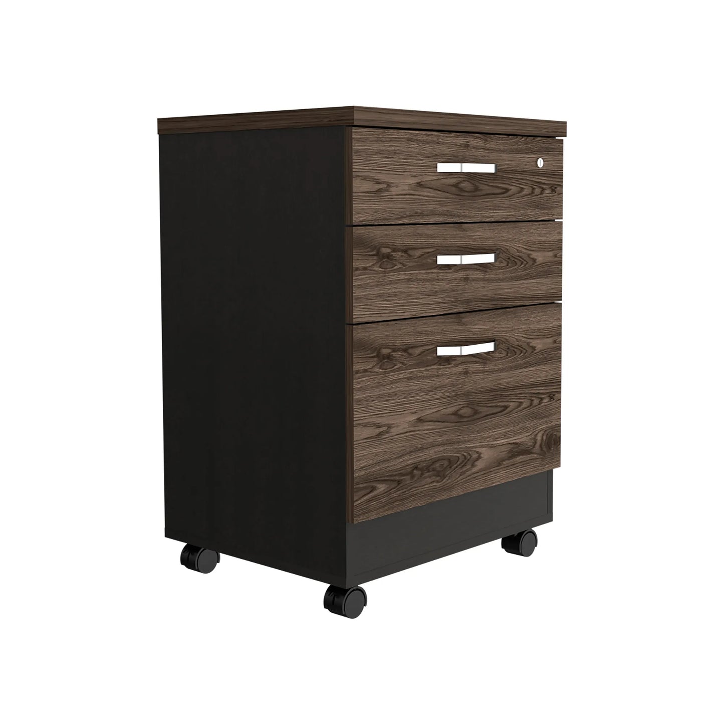 Archivador 3 Cajones Bajo Home Office - Negro Soft / Coñac
