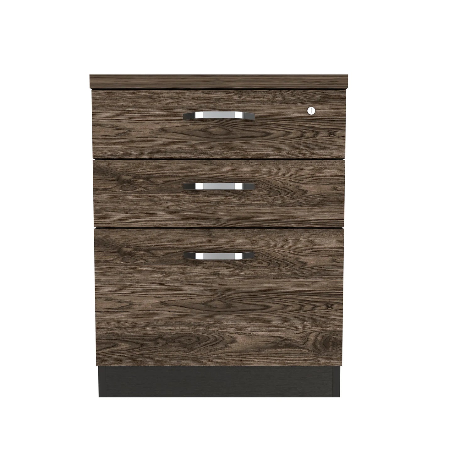 Archivador 3 Cajones Bajo Home Office - Negro Soft / Coñac