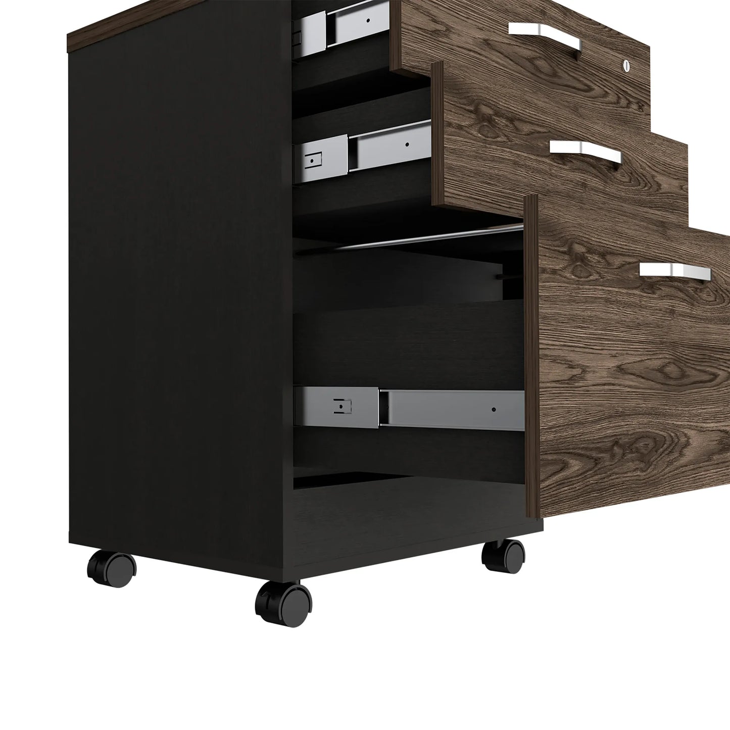 Archivador 3 Cajones Bajo Home Office - Negro Soft / Coñac