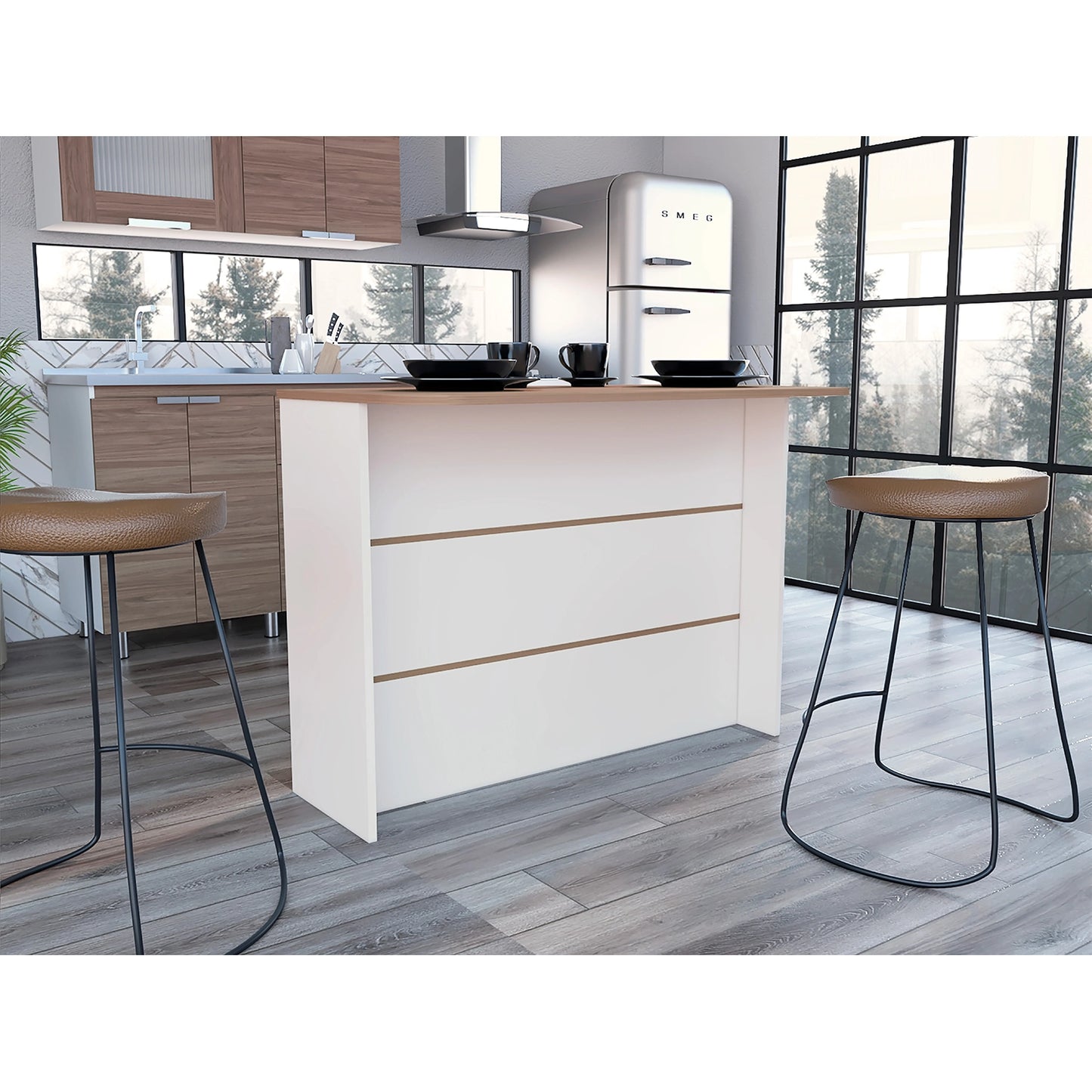Barra Auxiliar De Cocina Fendi - Blanco Marquez / Castaño