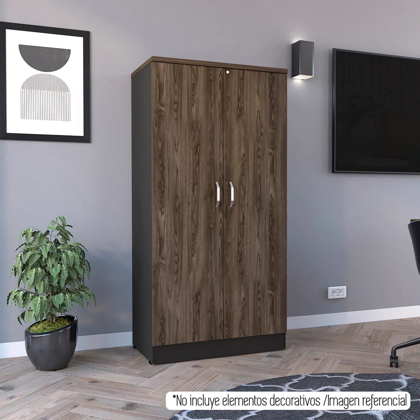 Biblioteca 2 Puertas Completas + 4 Repisas Home Office - Negro Soft / Coñac