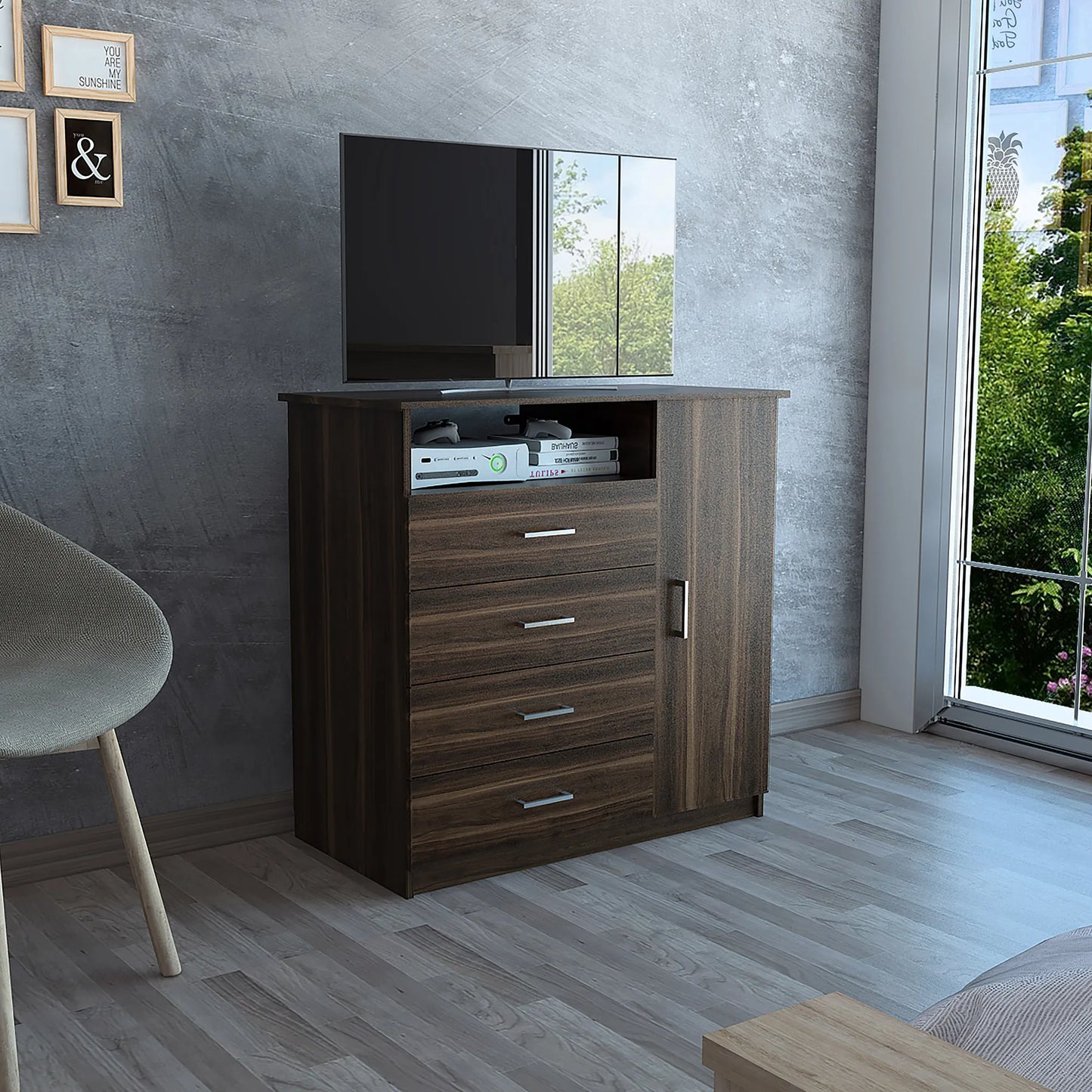 Comoda Z-91 Tv40 4 Cajones 1 Puerta - Habano