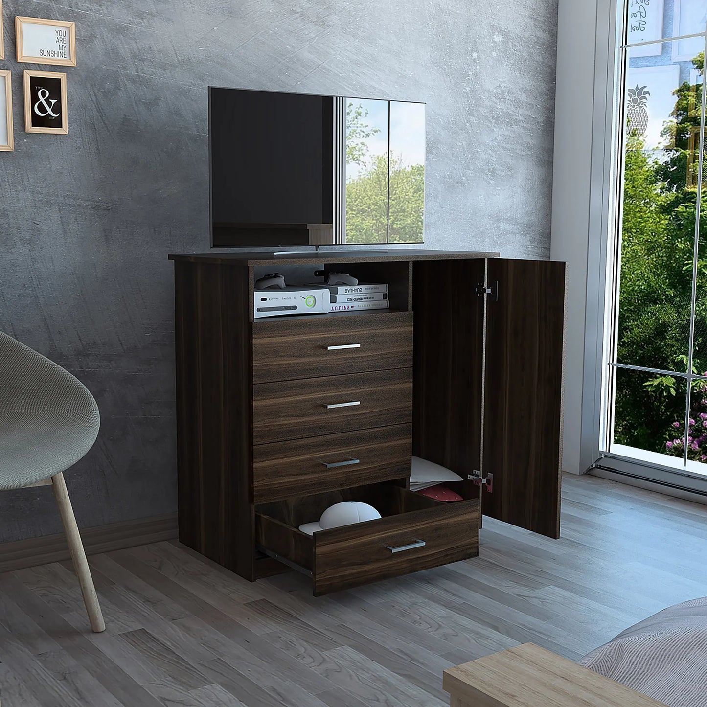 Comoda Z-91 Tv40 4 Cajones 1 Puerta - Habano
