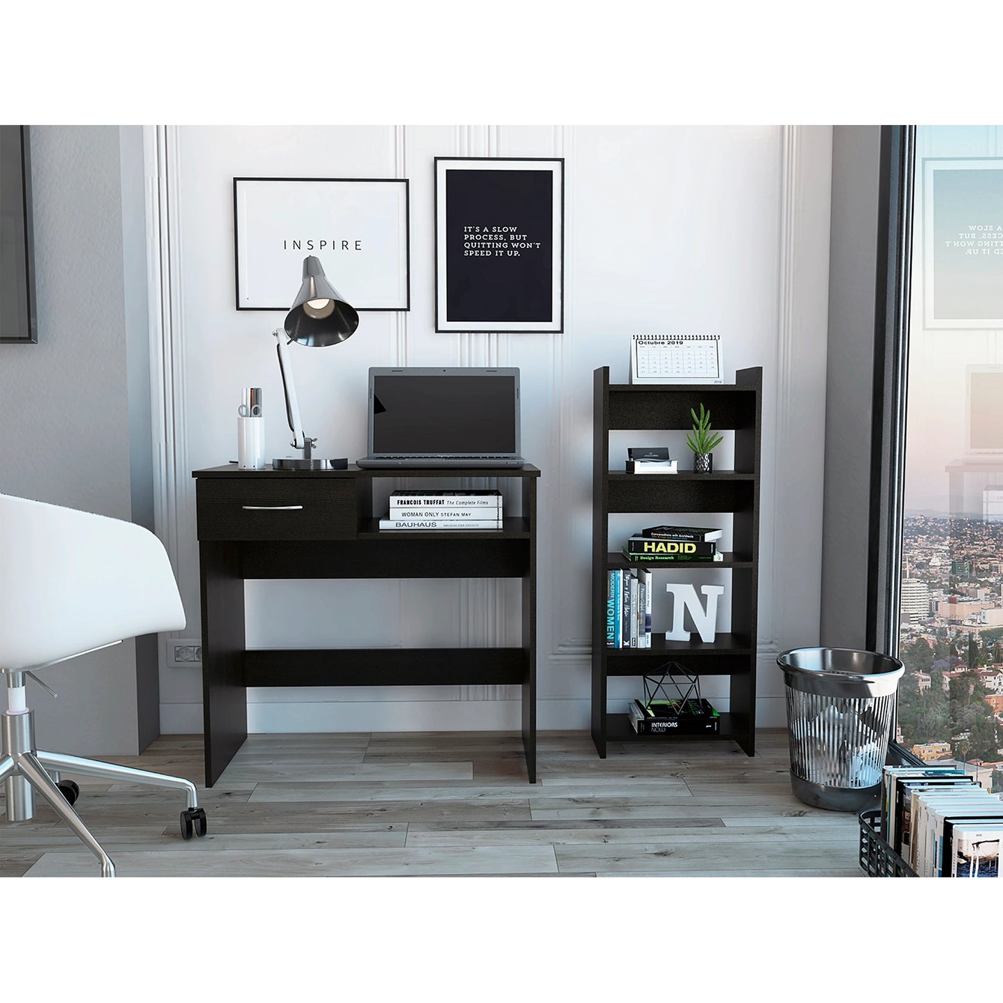 Escritorio Recto + Biblioteca 4 Niveles Office W-80 - Wengue