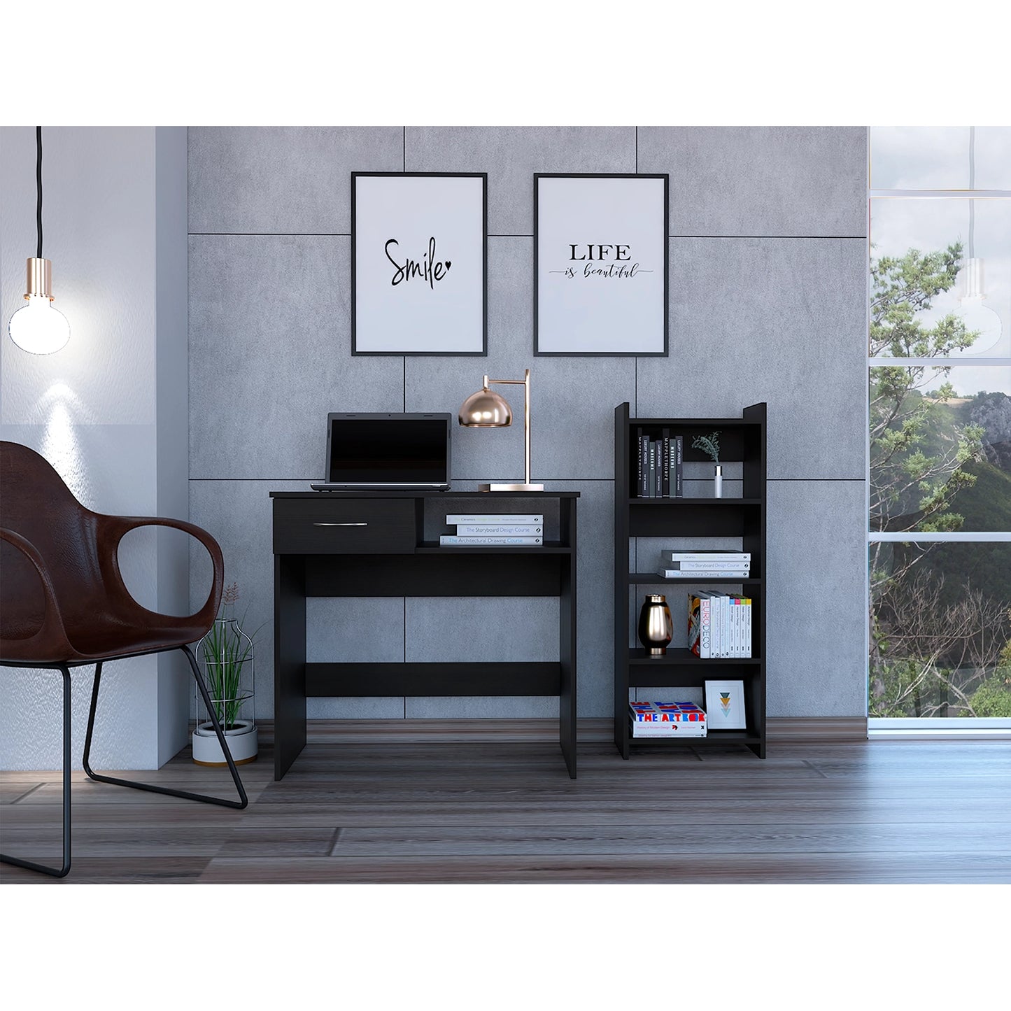 Escritorio Recto + Biblioteca 4 Niveles Office W-80 - Wengue