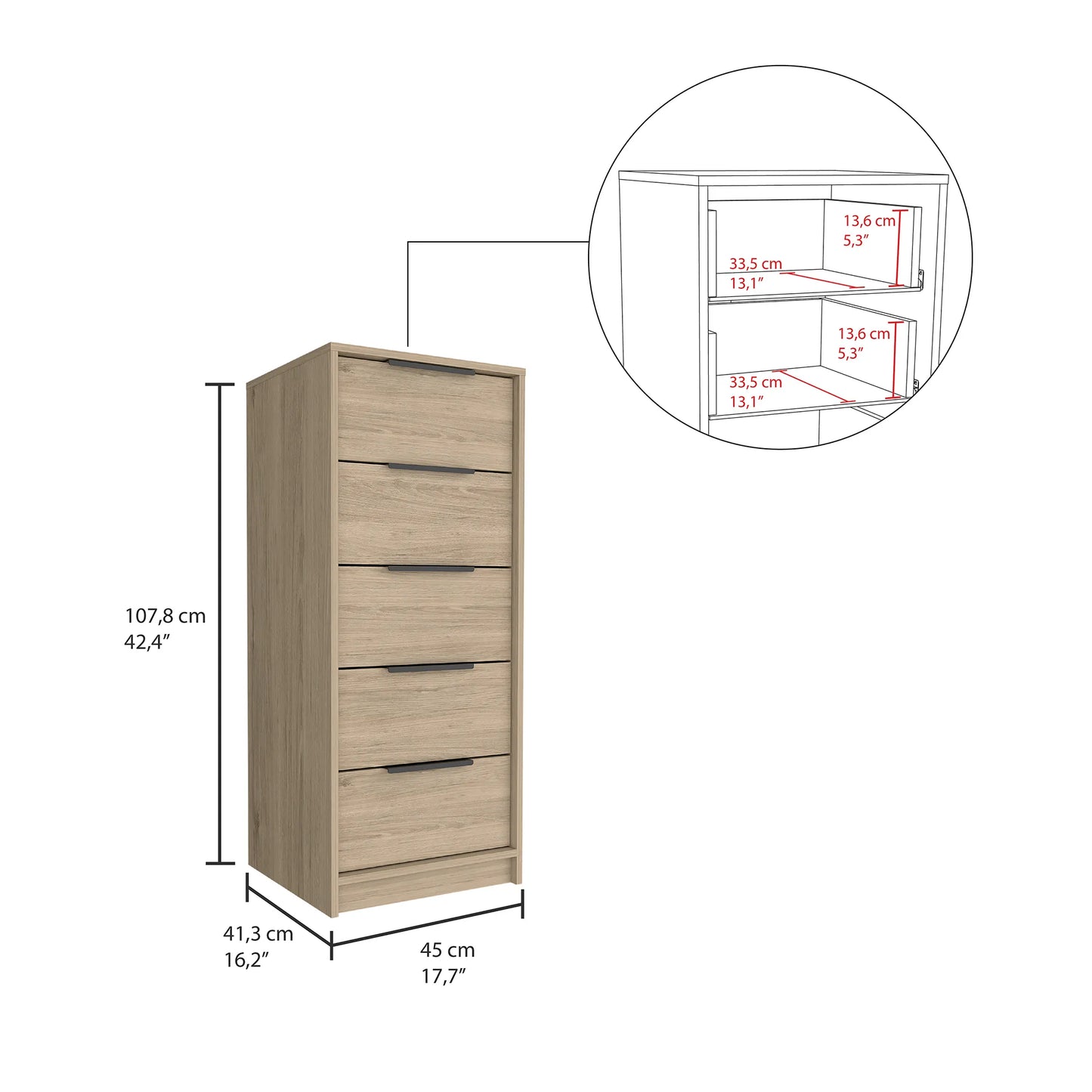 Comoda Kaia / 5 Cajones - Rovere / Blanco Marquez