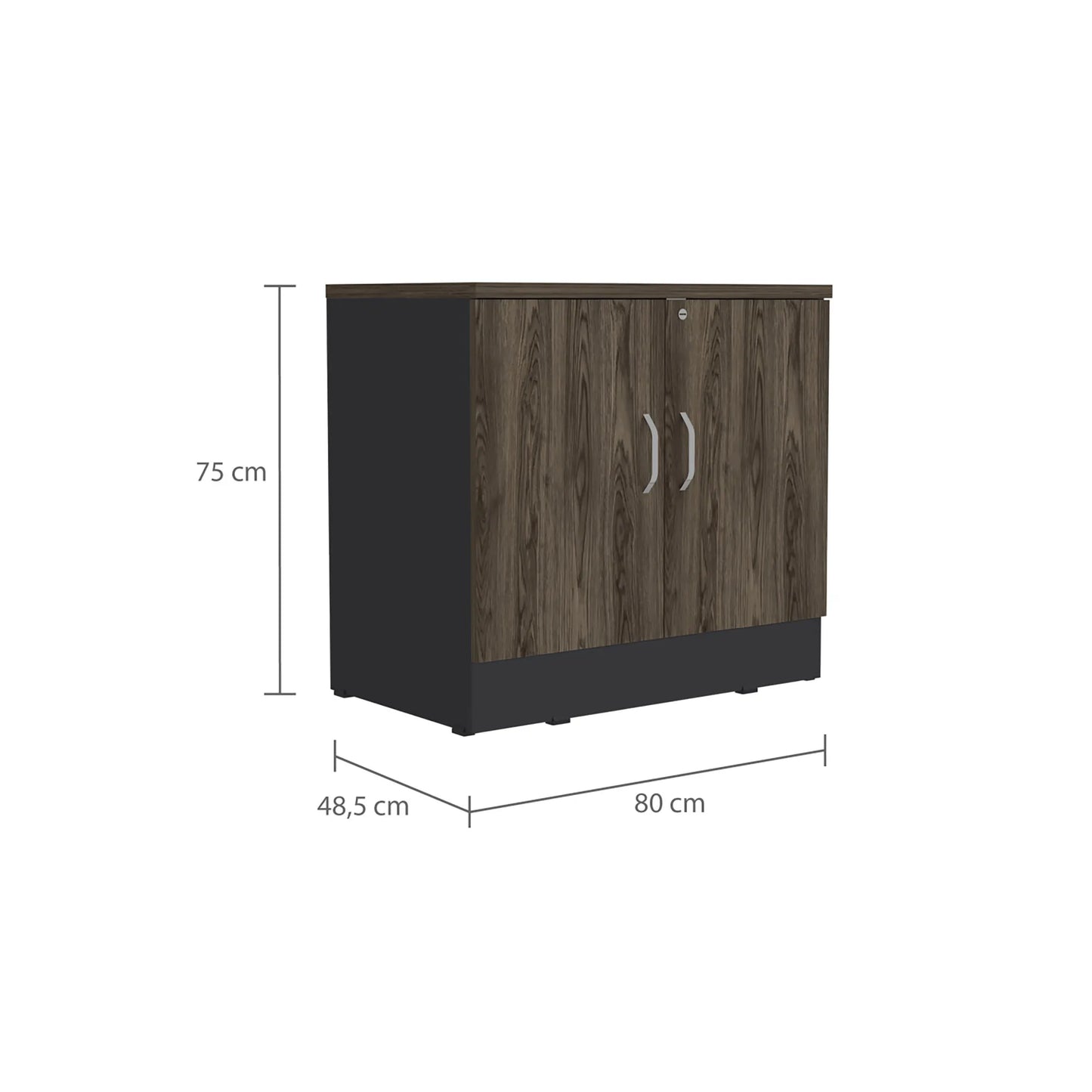 Gabinete Archivador 2 Puertas + 1 Chapa Home Office - Negro Soft / Coñac