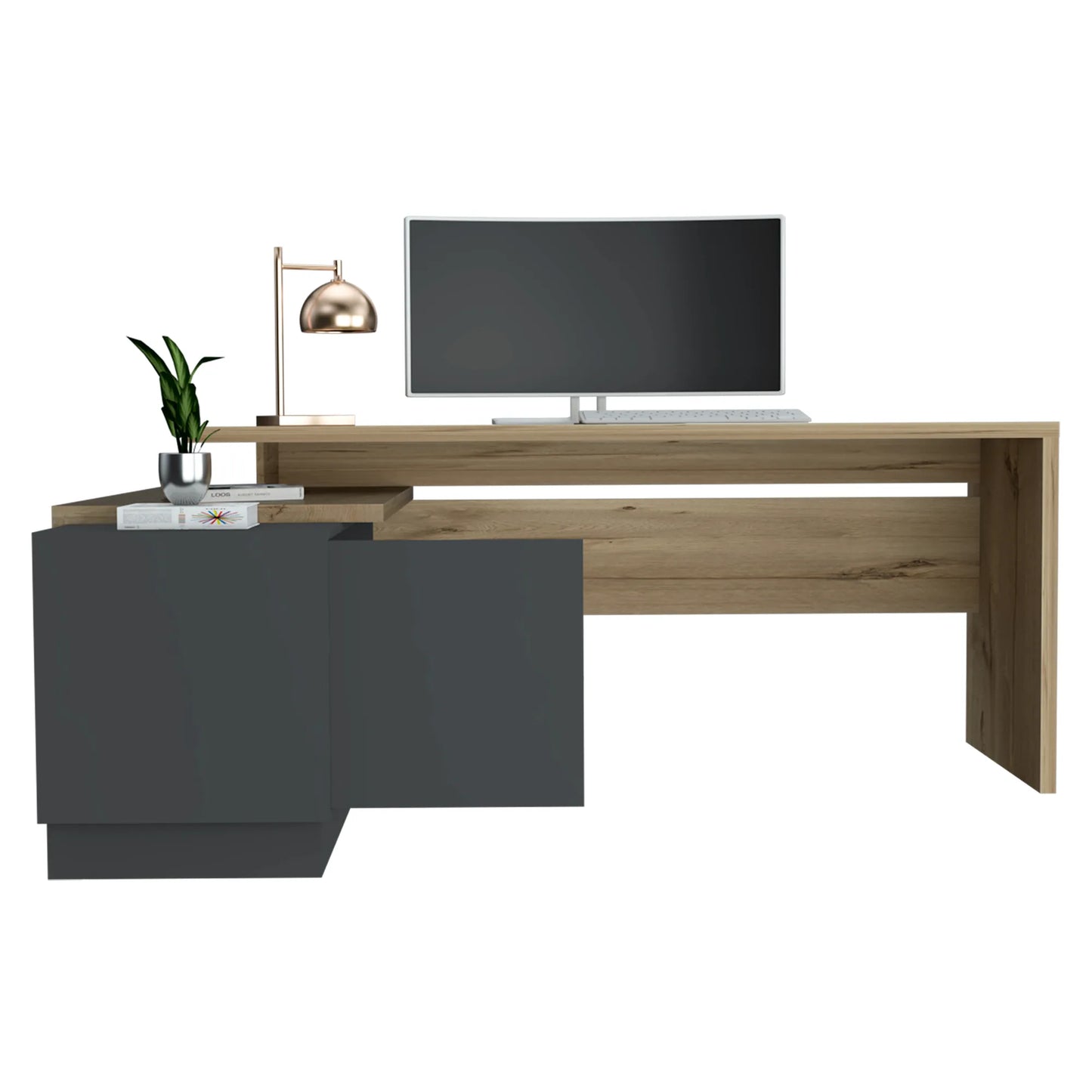 Escritorio En L + 1 Puerta + Repisas Office W-179 - Duna / Plomo