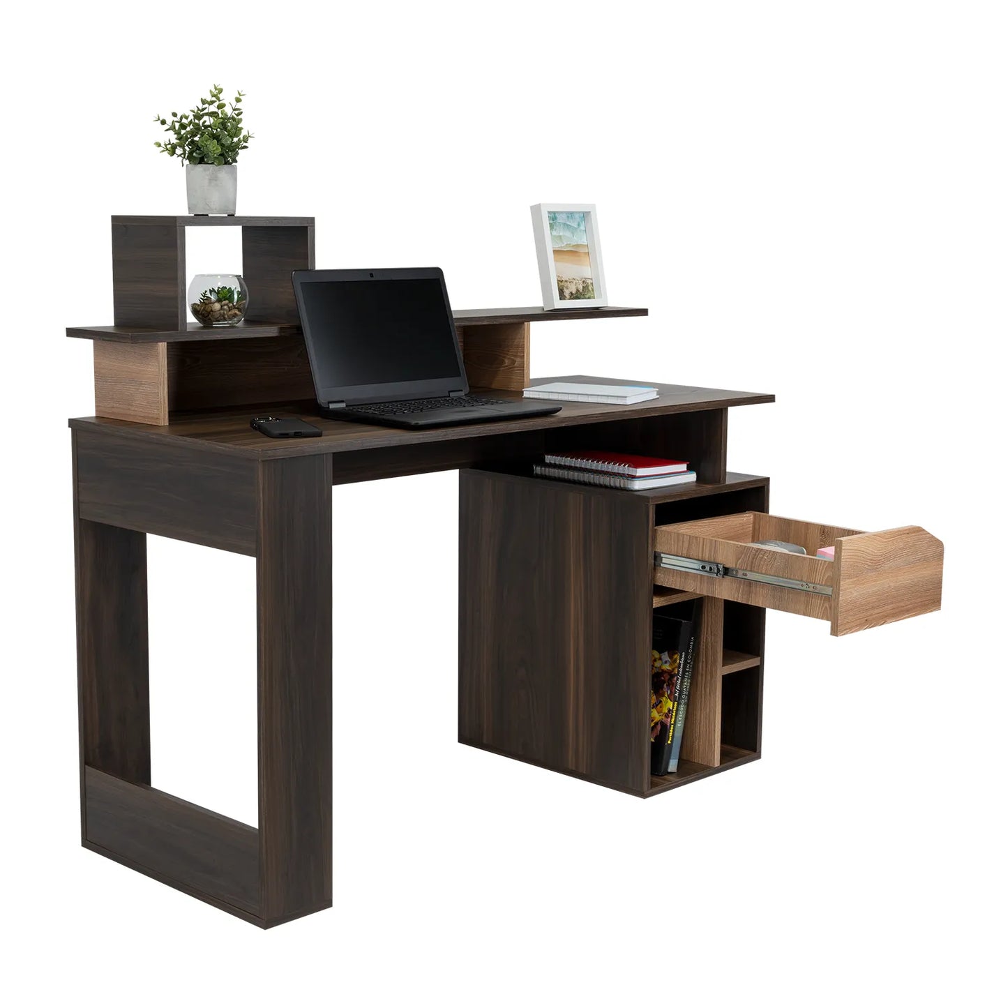 Escritorio Recto Con Repisas Office W-120 - Habano / Miel
