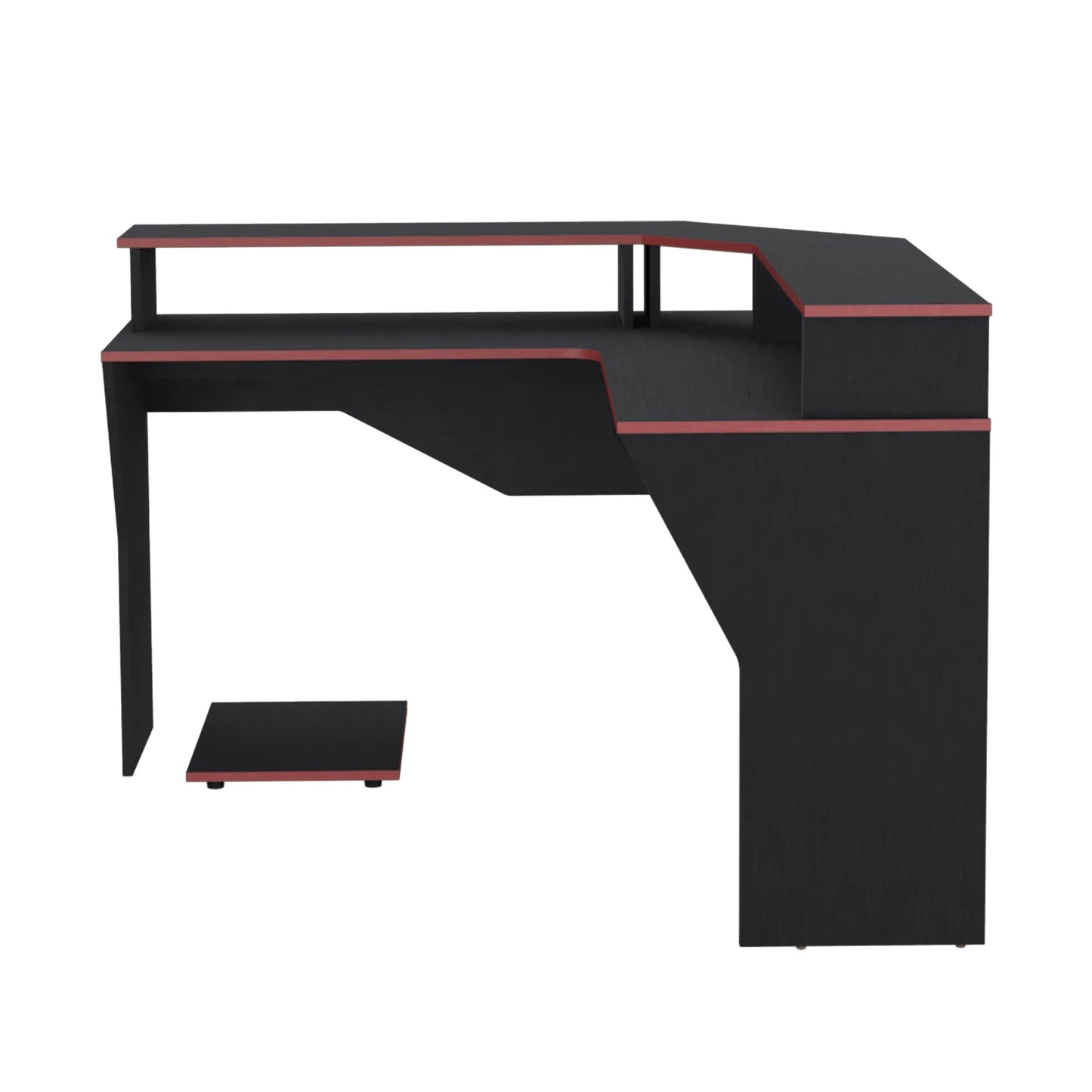 Escritorio Gamer En L Con 2 Niveles Para Monitores Guma - Wengue / Canto Rojo