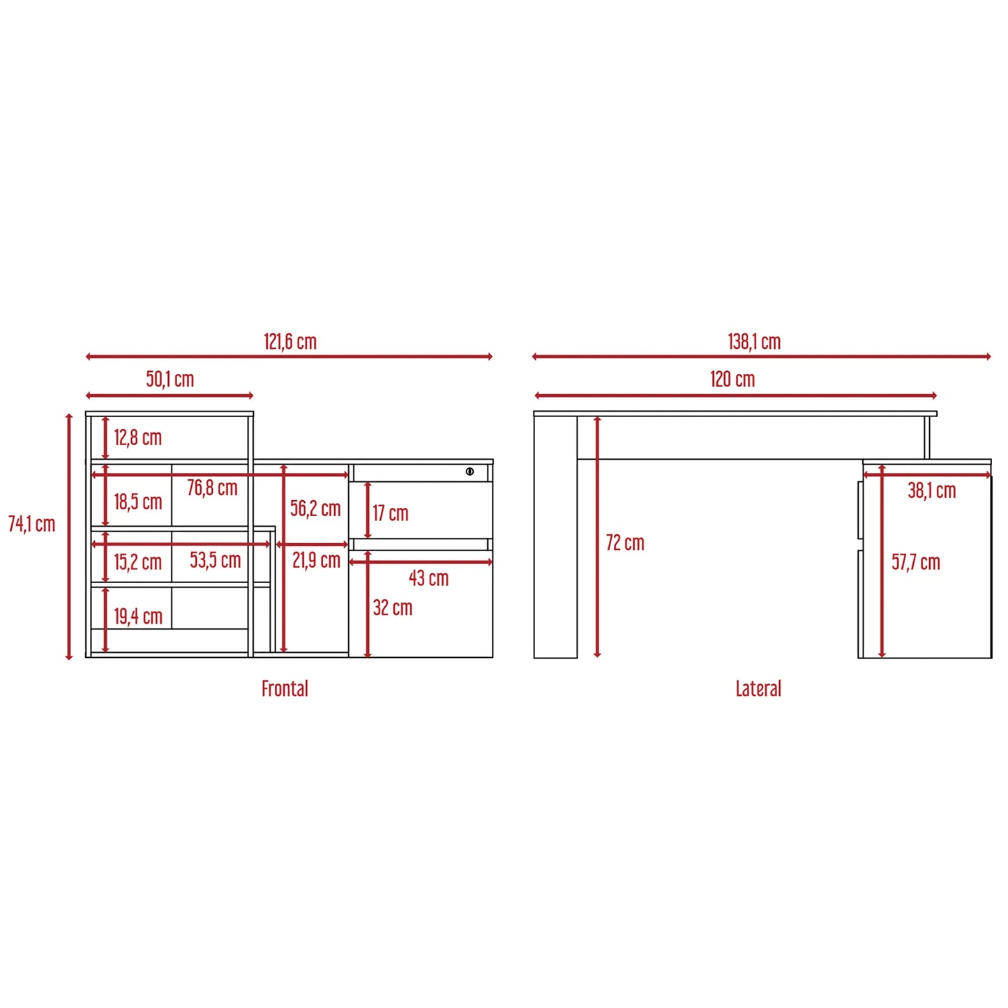 Escritorio En L 2 Cajones + Repisas Alteza - Wengue