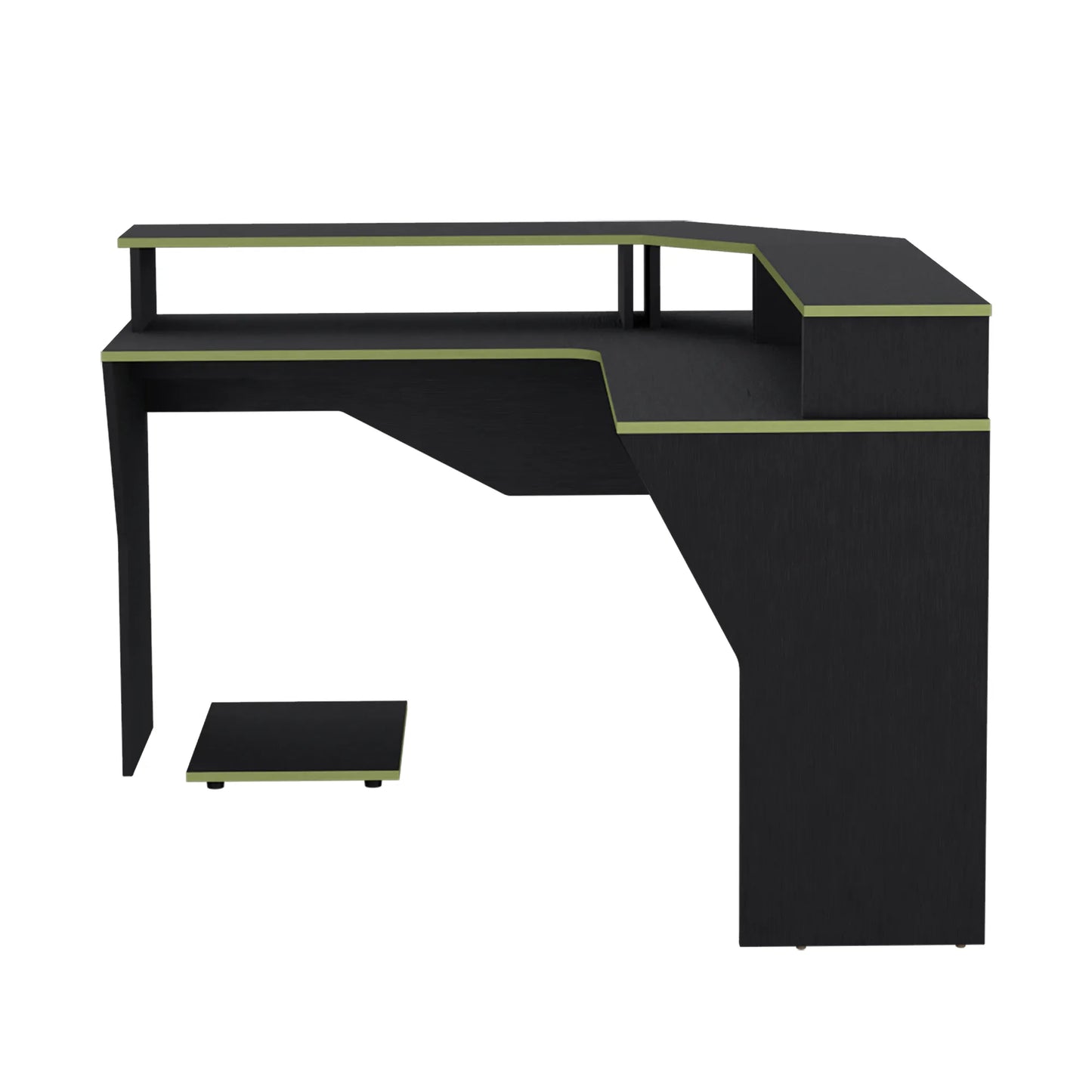 Escritorio Gamer En L Con 2 Niveles Para Monitores Guma - Wengue / Canto Verde