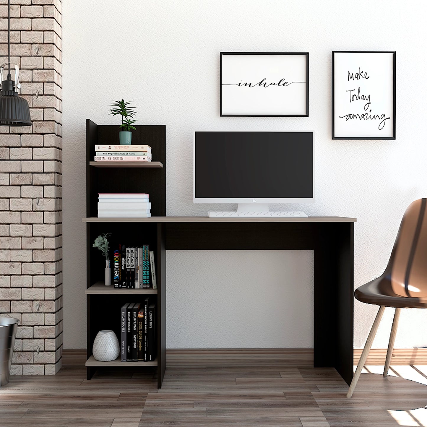 Escritorio Recto Con Biblioteca Office W-120 - Wengue / Ceniza