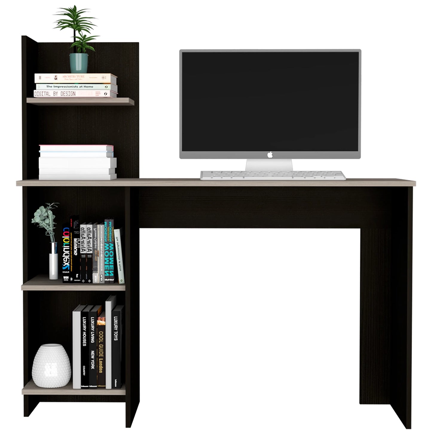 Escritorio Recto Con Biblioteca Office W-120 - Wengue / Ceniza