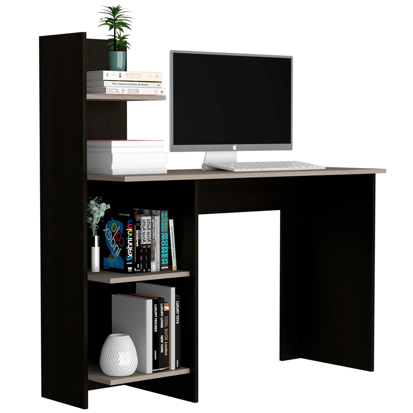 Escritorio Recto Con Biblioteca Office W-120 - Wengue / Ceniza