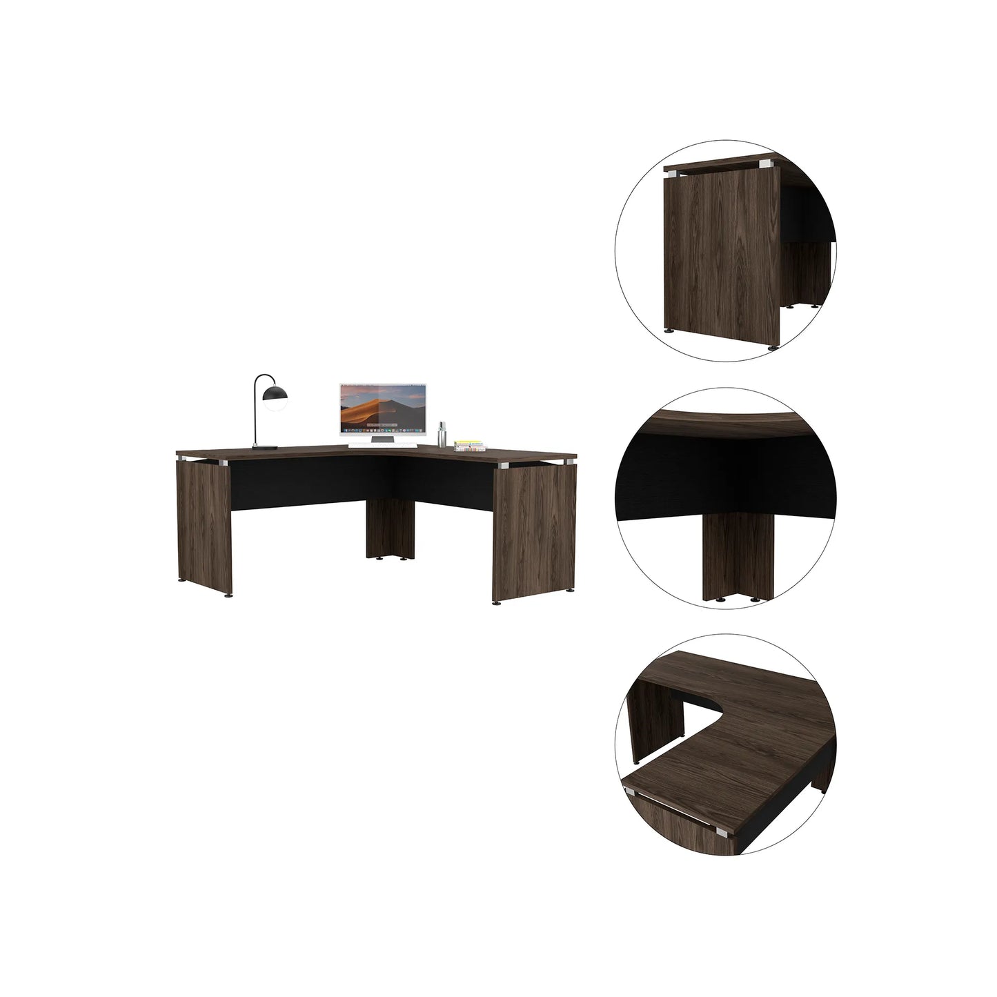 Escritorio L-160 Home Office - Negro Soft / Coñac
