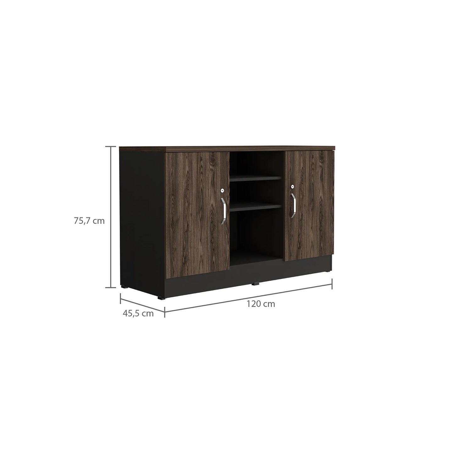 Gabinete 2 Puertas + Doble Chapa Home Office - Negro Soft / Coñac