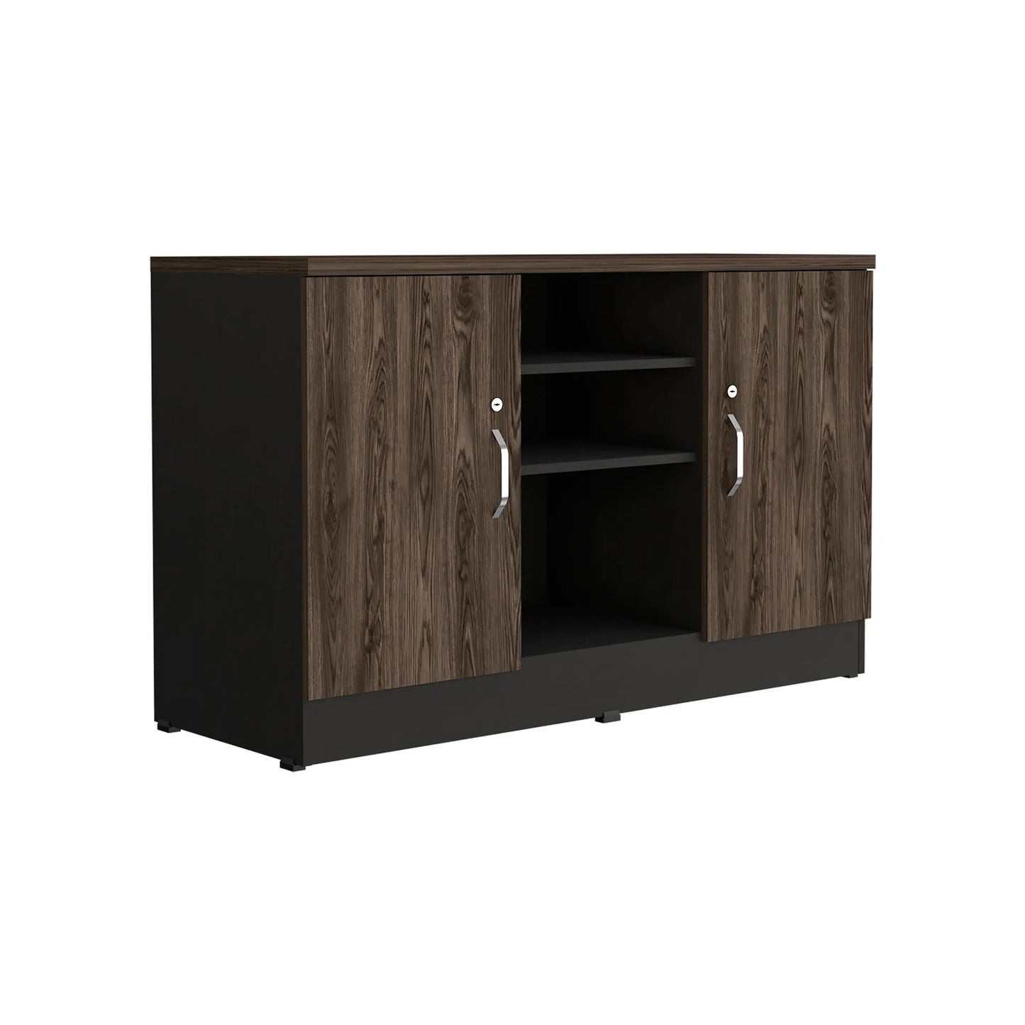 Gabinete 2 Puertas + Doble Chapa Home Office - Negro Soft / Coñac