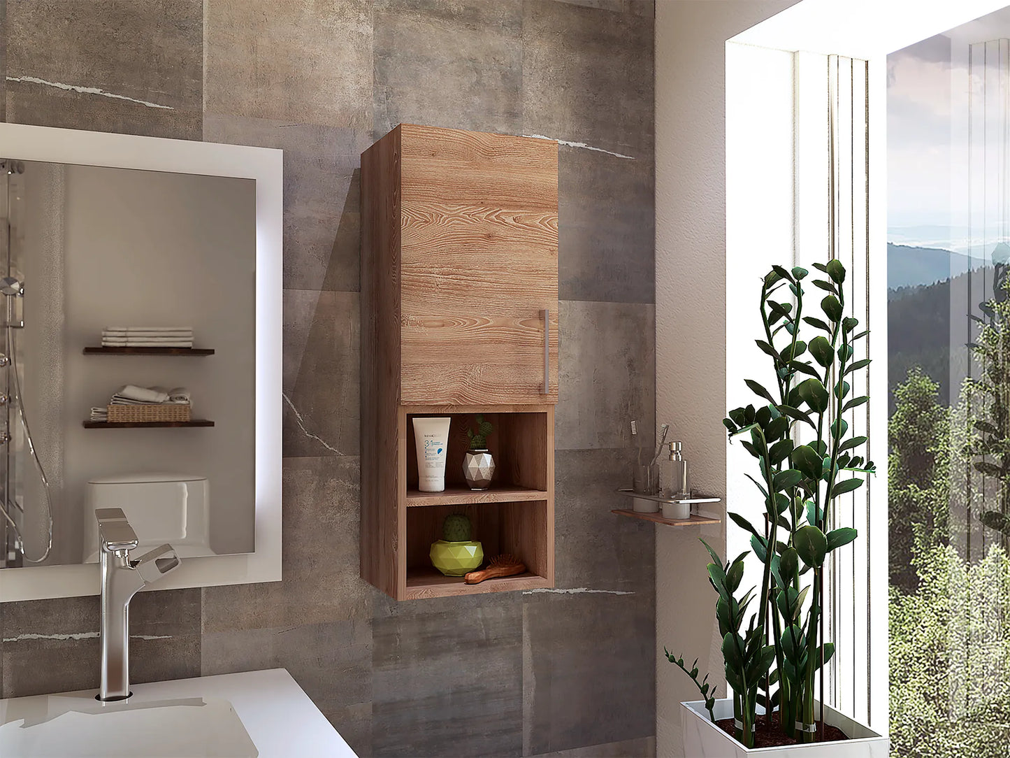 Mueble Auxiliar Muro Baño Barcelona 1 Puerta - Miel