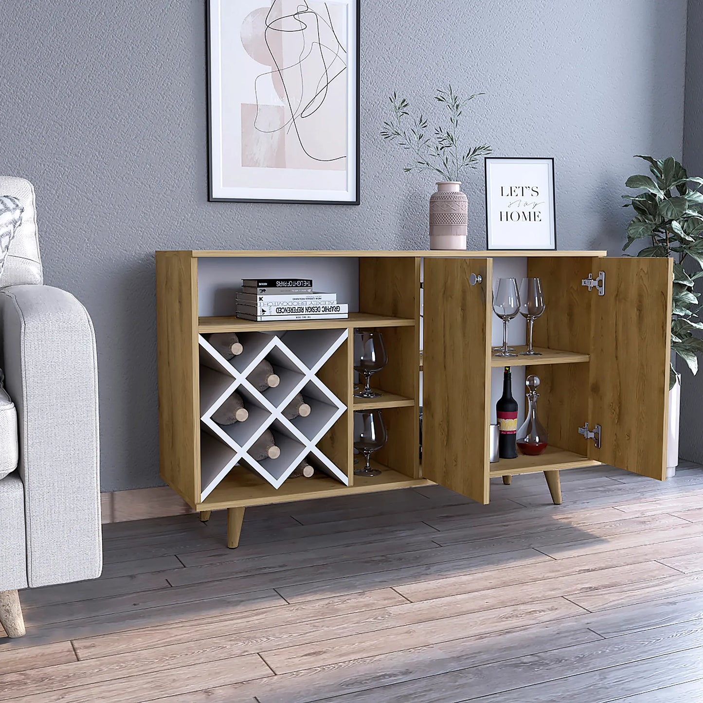 Mueble Bar Bajo Vihti - Macadamia / Blanco Marquez