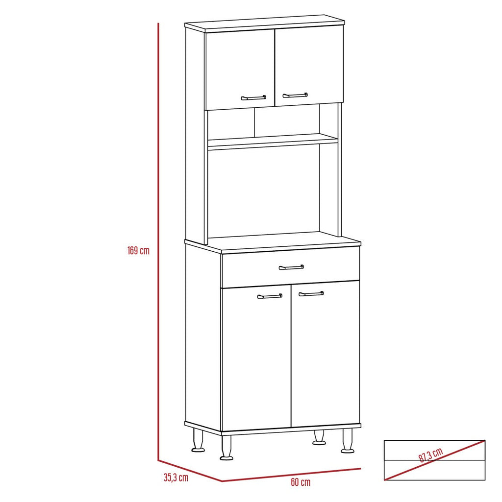 Mueble de Cocina Kitchen, Blanco y Rovere, con cuatro puertas batientes y espacio horno microondas - vista 6