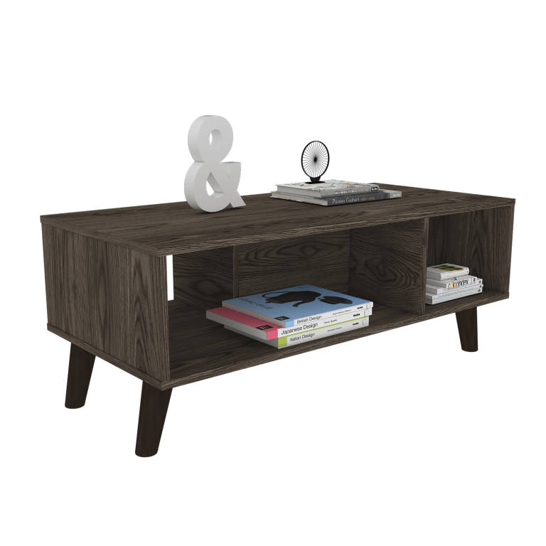 Mesa de Centro Cincinatti Z,100, Coñac, con varios entrepaños y patas de madera - vista 2