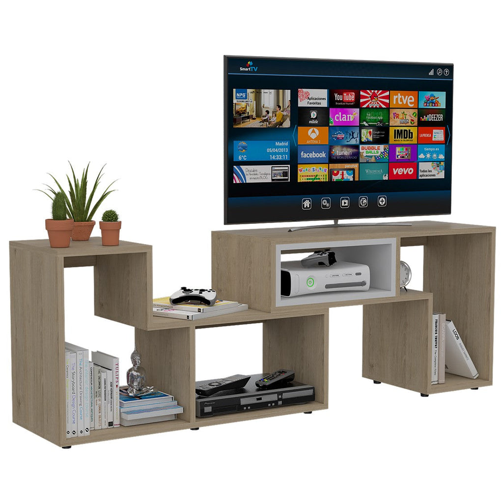 Rack Extensible Beijing, Rovere y Blanco, con capacidad para televisor de 40 pulgadas - vista 1