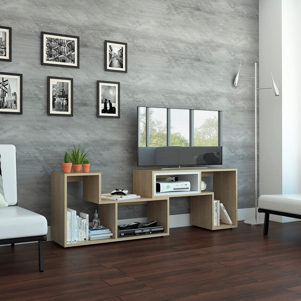 Rack Extensible Beijing, Rovere y Blanco, con capacidad para televisor de 40 pulgadas - vista 6
