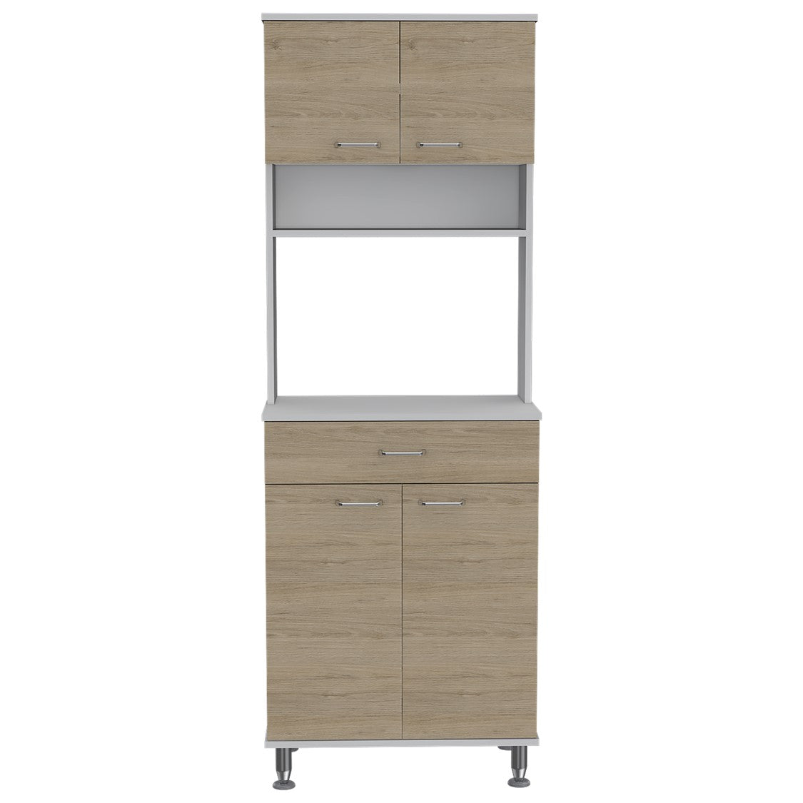 Mueble de Cocina Kitchen, Blanco y Rovere, con cuatro puertas batientes y espacio horno microondas - vista 5