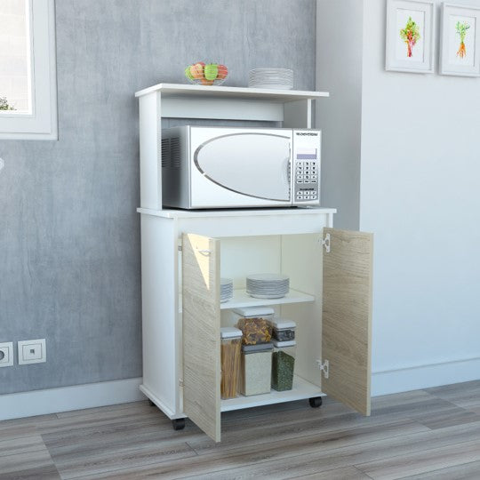 Mueble de Cocina Kitchen, Blanco y Rovere, con dos puertas batientes y espacio para horno microondas - vista 2