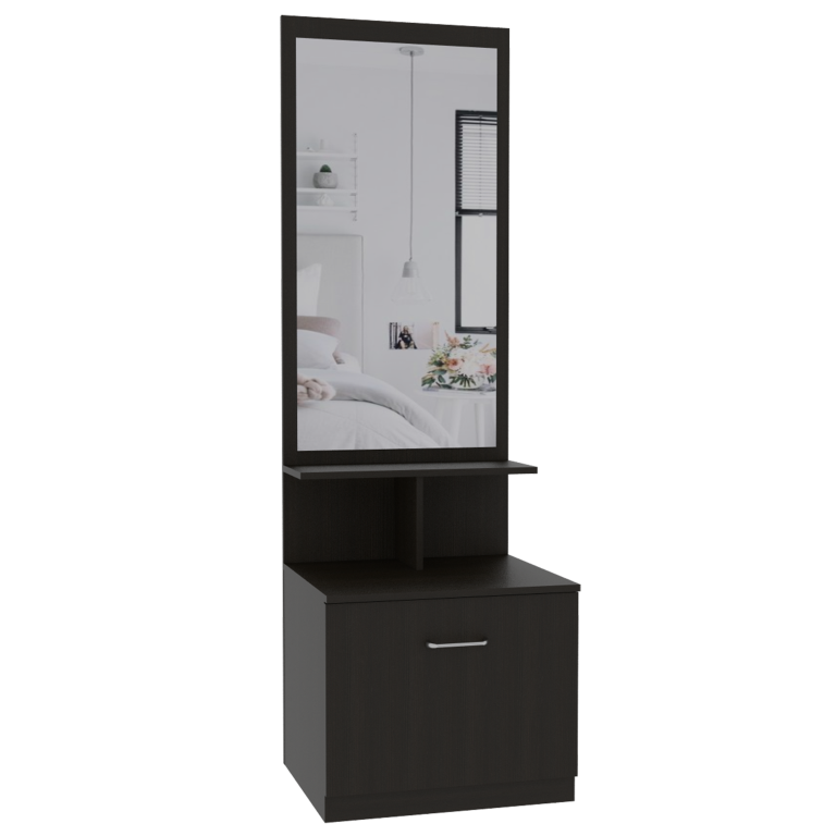 Velador Multifuncional Z,54, Wengue Negro, con cajón de amplio espacio y espejo incorporado - vista 3