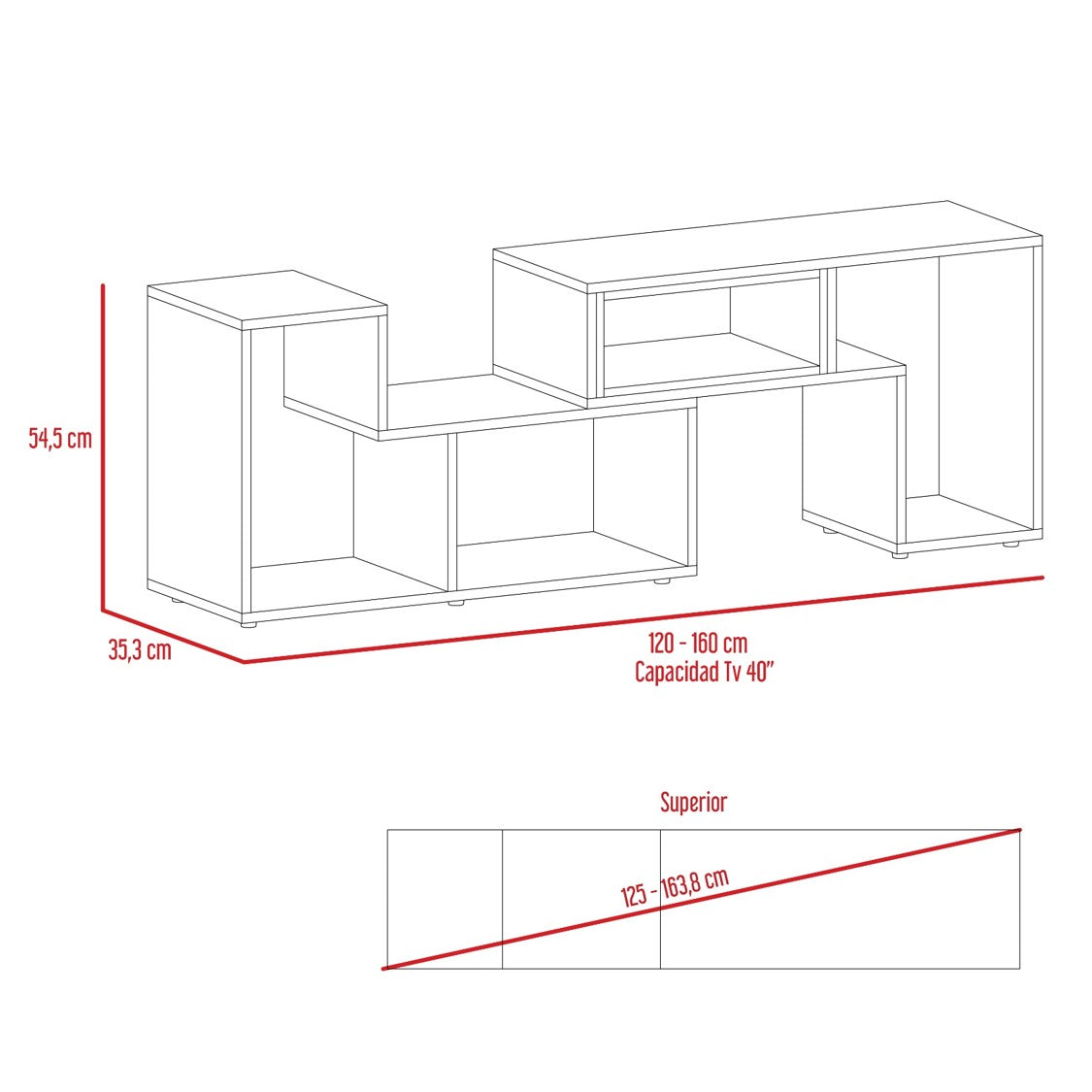 Rack Extensible Beijing, Rovere y Blanco, con capacidad para televisor de 40 pulgadas - vista 9