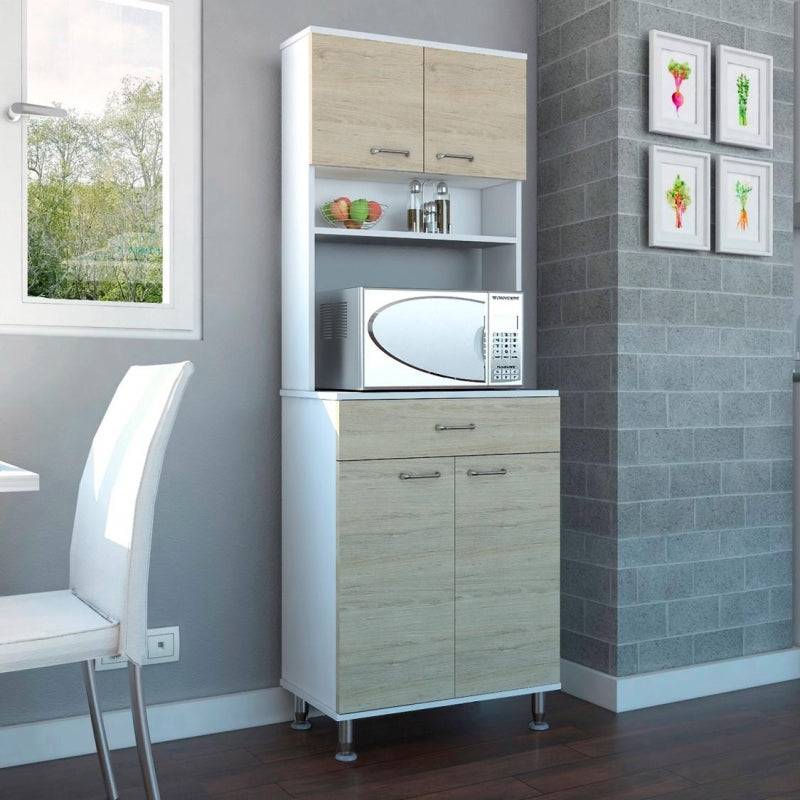 Mueble de Cocina Kitchen, Blanco y Rovere, con cuatro puertas batientes y espacio horno microondas - vista 2