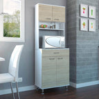Mueble de Cocina Kitchen, Blanco y Rovere, con cuatro puertas batientes y espacio horno microondas - vista 2