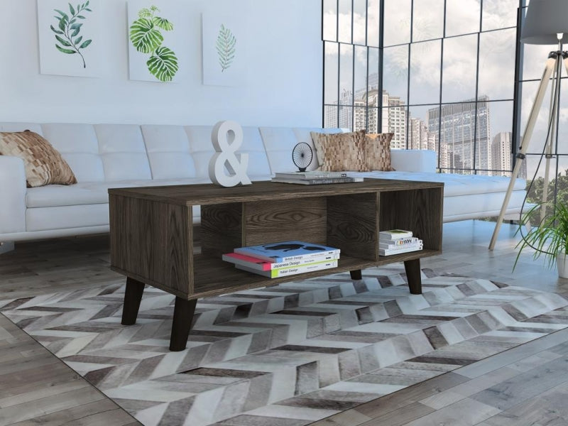 Mesa de Centro Cincinatti Z,100, Coñac, con varios entrepaños y patas de madera - vista 1