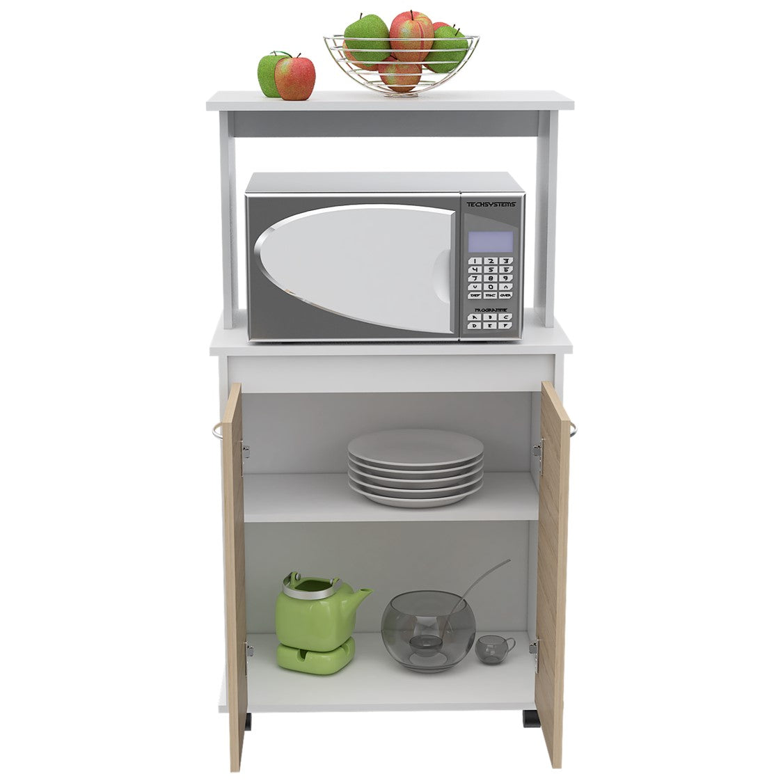 Mueble de Cocina Kitchen, Blanco y Rovere, con dos puertas batientes y espacio para horno microondas - vista 5