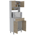 Mueble de Cocina Kitchen, Blanco y Rovere, con cuatro puertas batientes y espacio horno microondas - vista 1