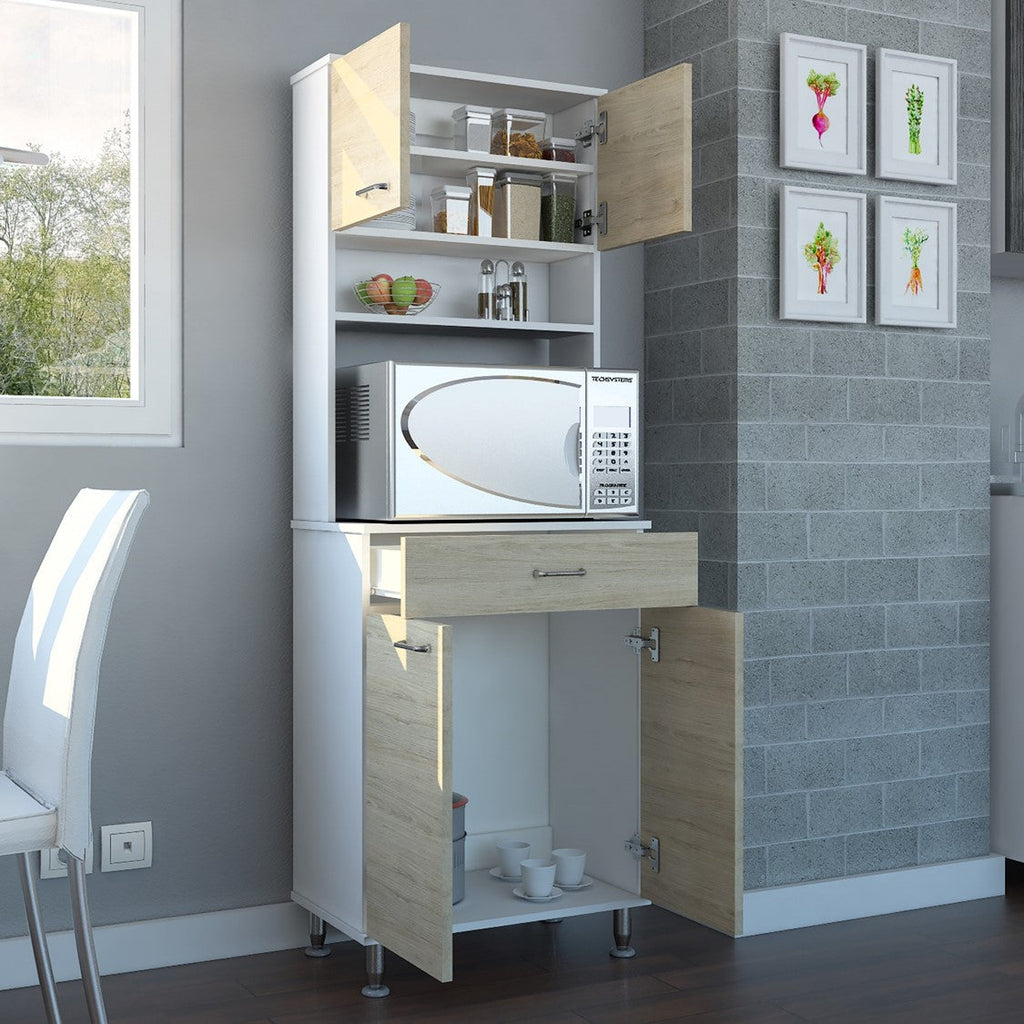 Mueble de Cocina Kitchen, Blanco y Rovere, con cuatro puertas batientes y espacio horno microondas - vista 4