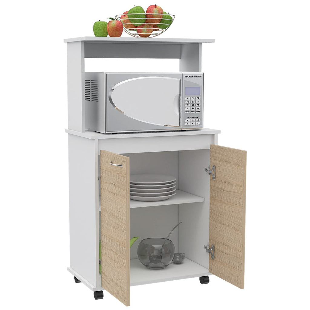 Mueble de Cocina Kitchen, Blanco y Rovere, con dos puertas batientes y espacio para horno microondas - vista 3