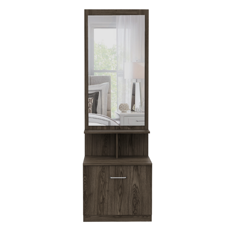 Velador Multifuncional Z,54, Coñac y Blanco, con cajón de amplio espacio y espejo incorporado - vista 3