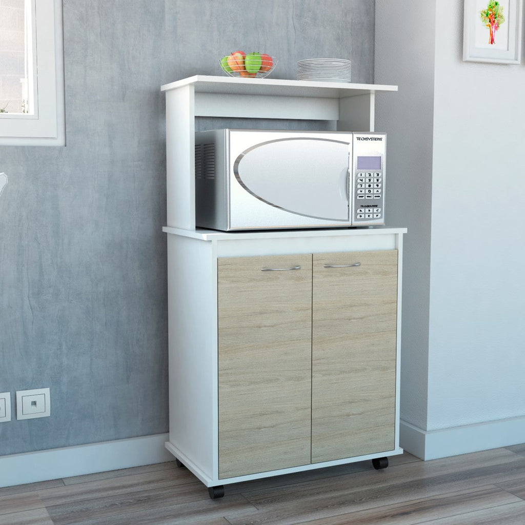Mueble de Cocina Kitchen, Blanco y Rovere, con dos puertas batientes y espacio para horno microondas - vista 1