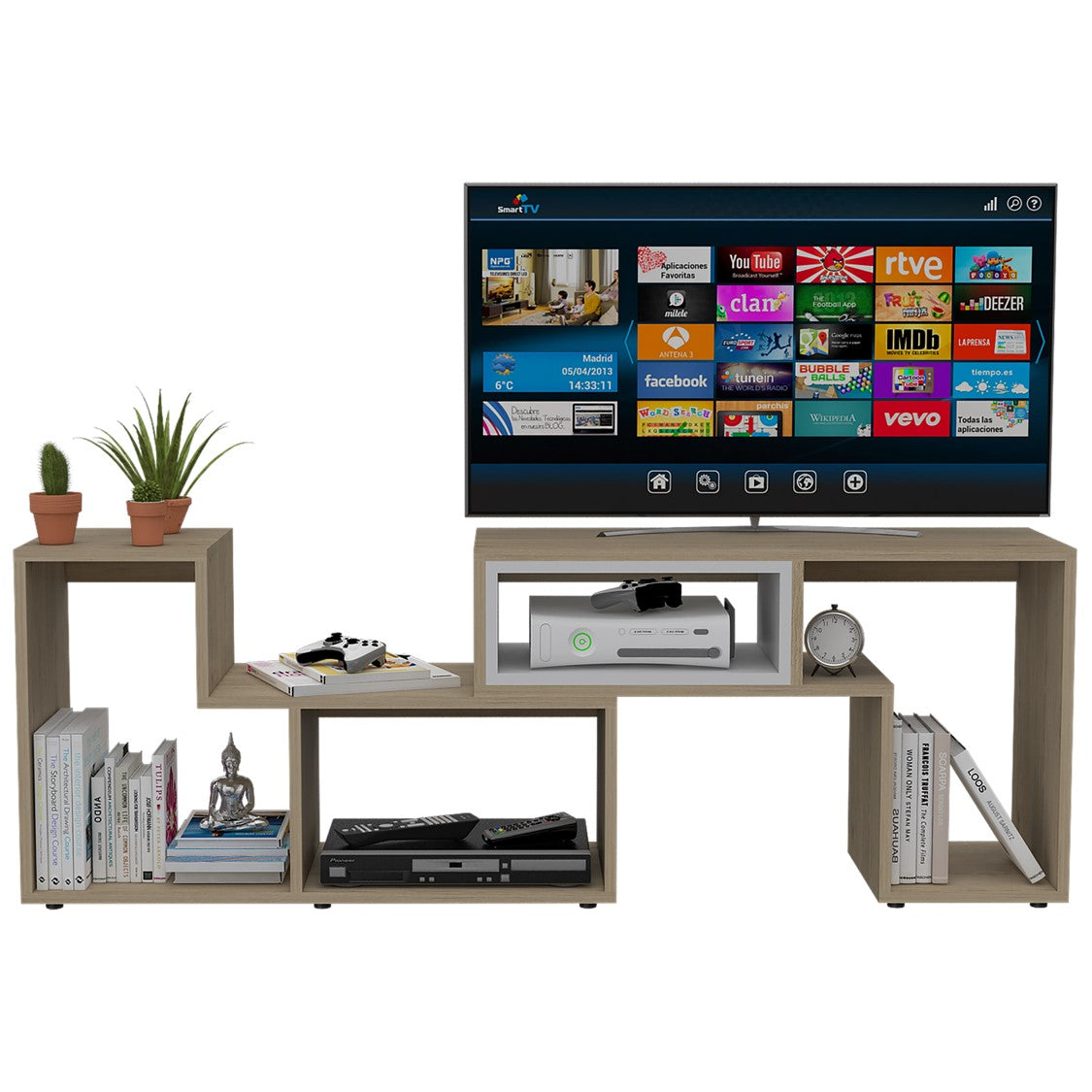 Rack Extensible Beijing, Rovere y Blanco, con capacidad para televisor de 40 pulgadas - vista 5