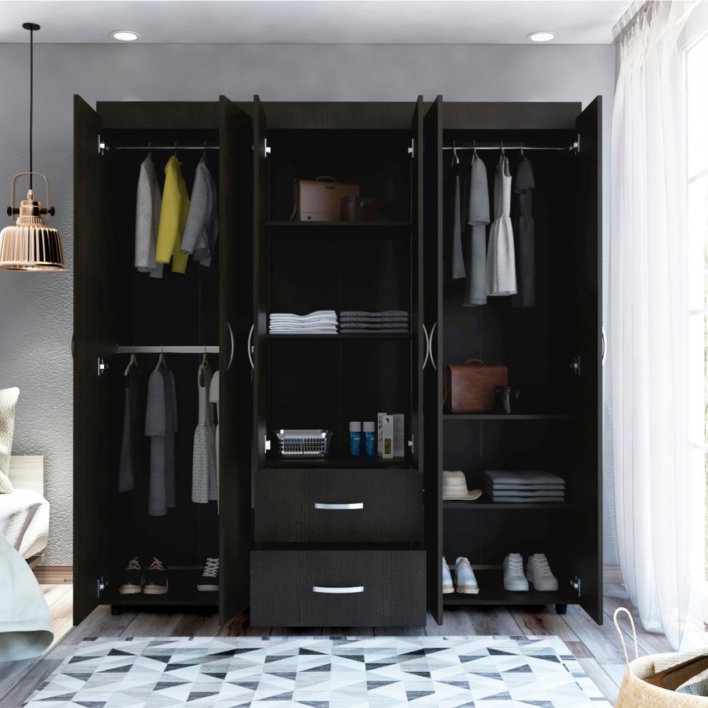 Closet Bariloche, Wengue Negro, seis puertas batientes y dos cajones deslizables - vista 4