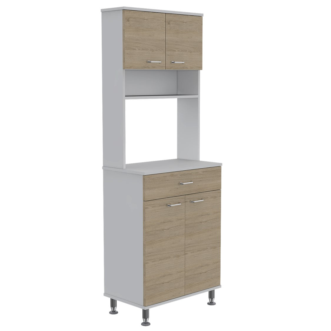 Mueble de Cocina Kitchen, Blanco y Rovere, con cuatro puertas batientes y espacio horno microondas - vista 3
