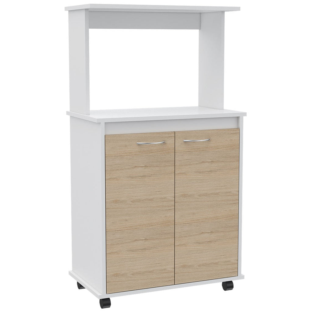 Mueble de Cocina Kitchen, Blanco y Rovere, con dos puertas batientes y espacio para horno microondas - vista 4
