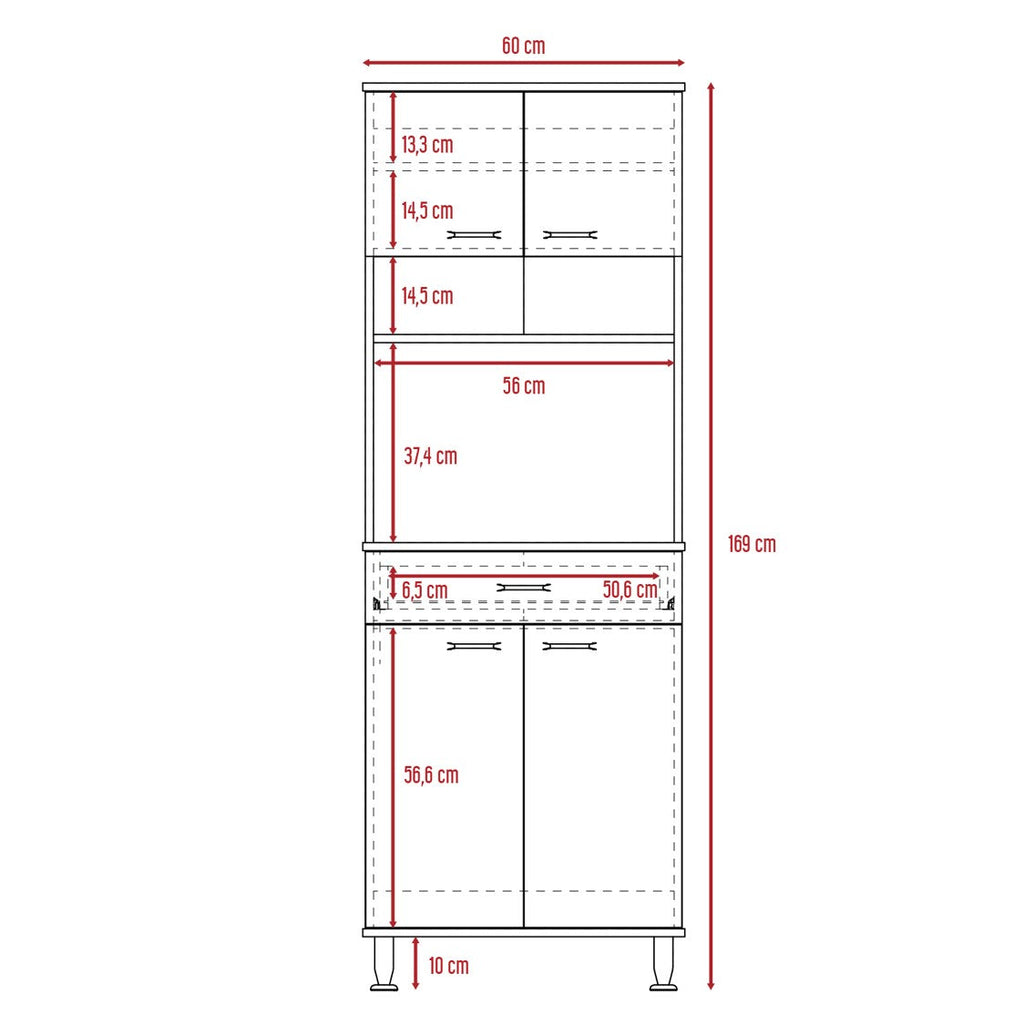 Mueble de Cocina Kitchen, Blanco y Rovere, con cuatro puertas batientes y espacio horno microondas - vista 7